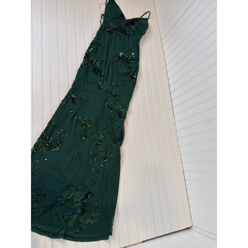 NWT Lulus Valhalla Forest Green Sequin Lace-Up Maxi Dress Glam Holiday Size M - Picture 2 of 10